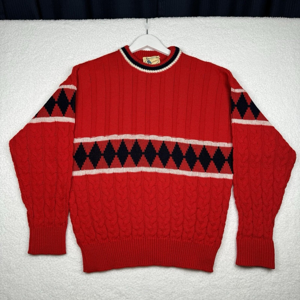 Vintage 80s 90s 'A American' Wool Sweater Red - Size Men's Fitted Large/ Medium